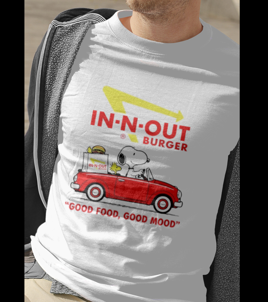 In N Out Burger Snoopy Woodstock Driving Red Convertible Good Food Good Mood T-Shirt