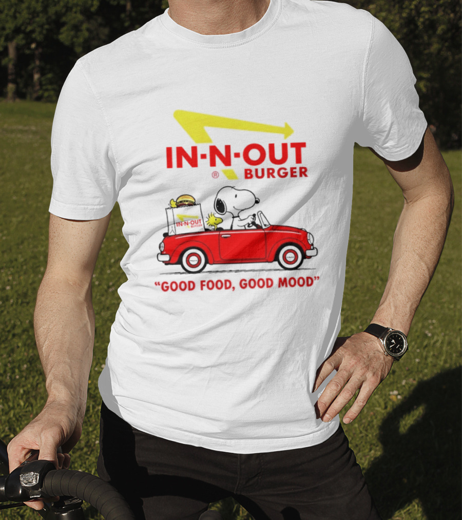 In N Out Burger Snoopy Woodstock Driving Red Convertible Good Food Good Mood T-Shirt