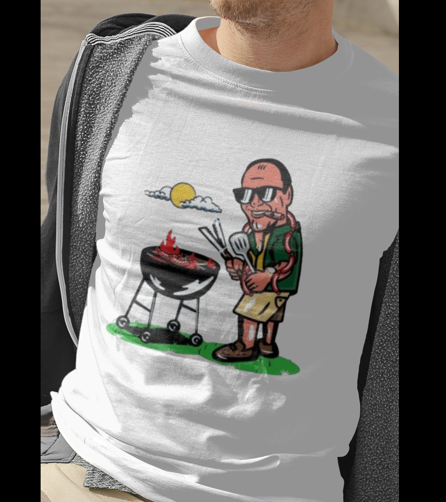 Tony Soprano Grilling Sausages Cartoon Funny BBQ Scene T-Shirt