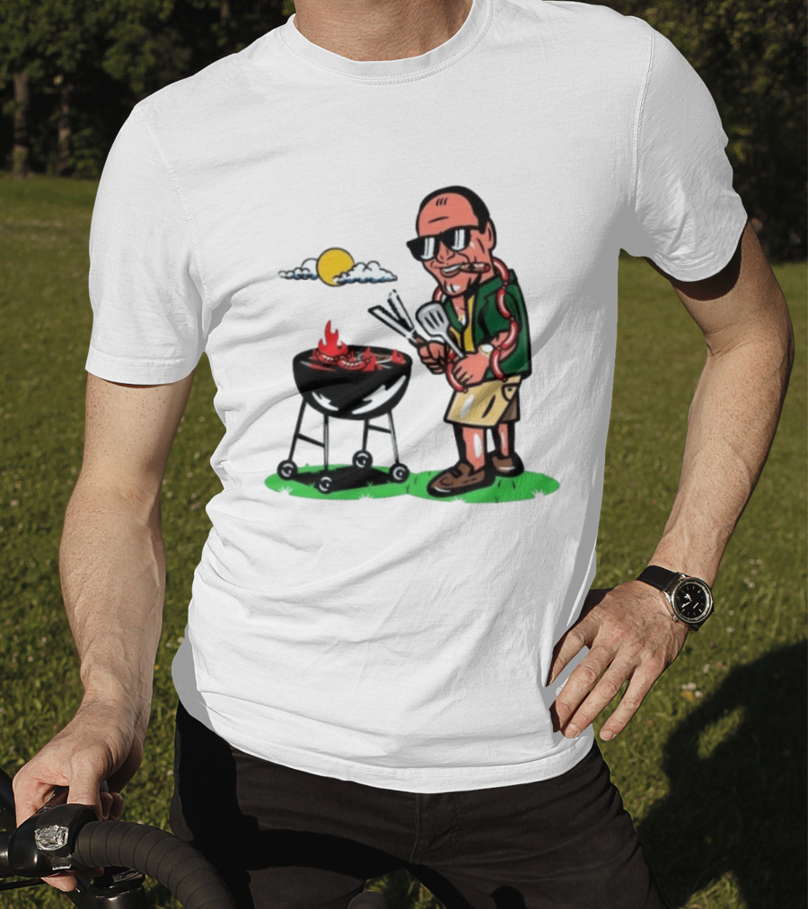 Tony Soprano Grilling Sausages Cartoon Funny BBQ Scene T-Shirt