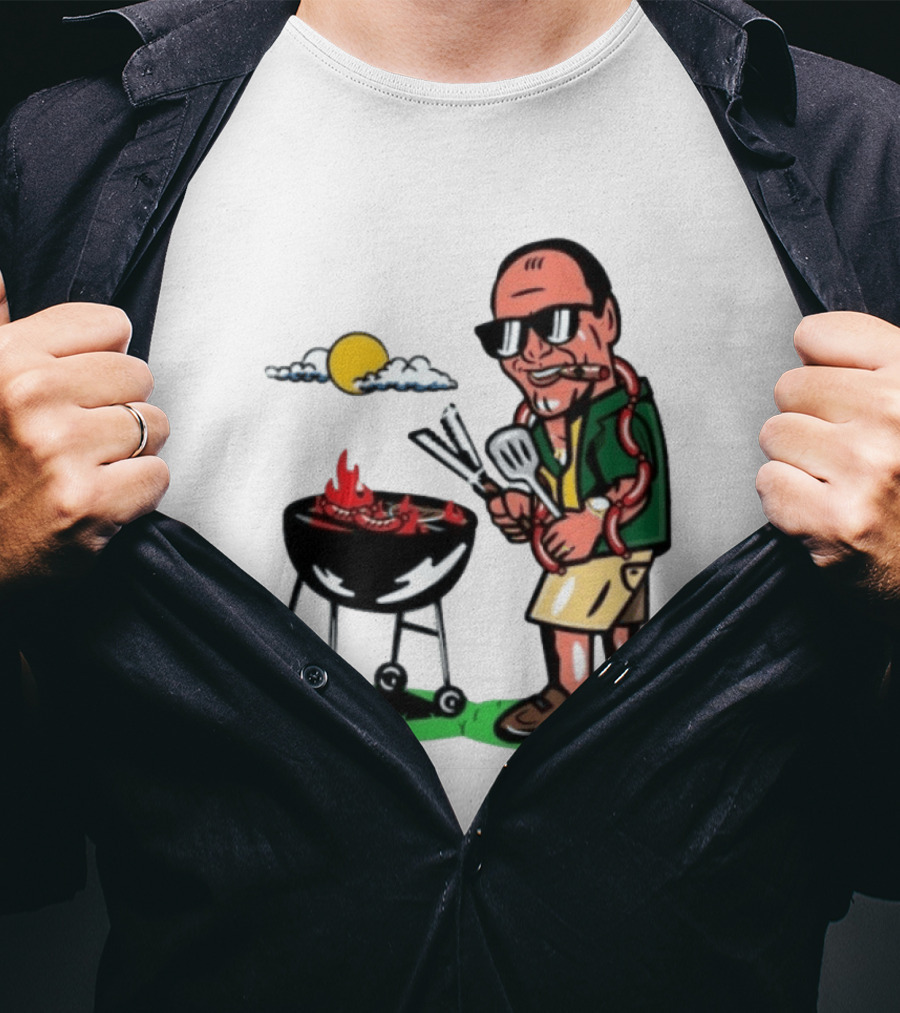 Tony Soprano Grilling Sausages Cartoon Funny BBQ Scene T-Shirt