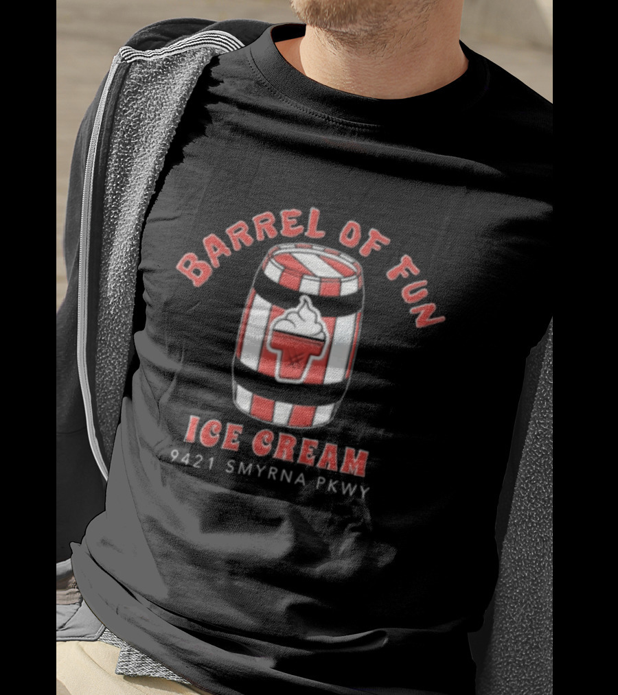 Barrel Of Fun Ice Cream Red White Striped Barrel 9421 Smyrna Pkwy T-Shirt