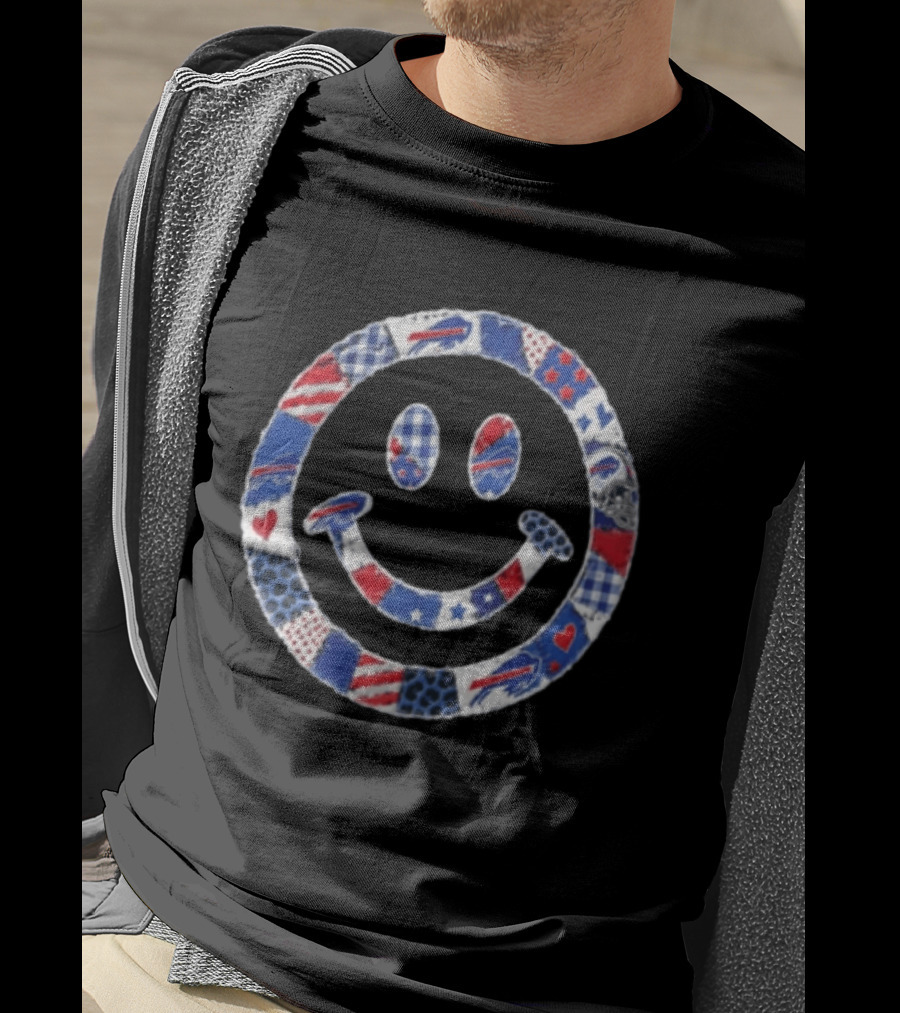 Buffalo Bills Smiley Face Patchwork NFL Football Team T-Shirt
