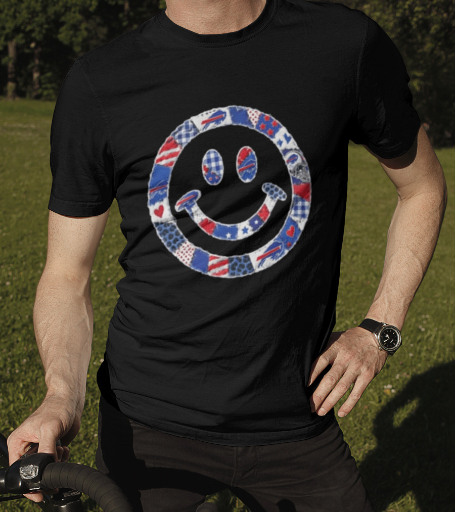 Buffalo Bills Smiley Face Patchwork NFL Football Team T-Shirt