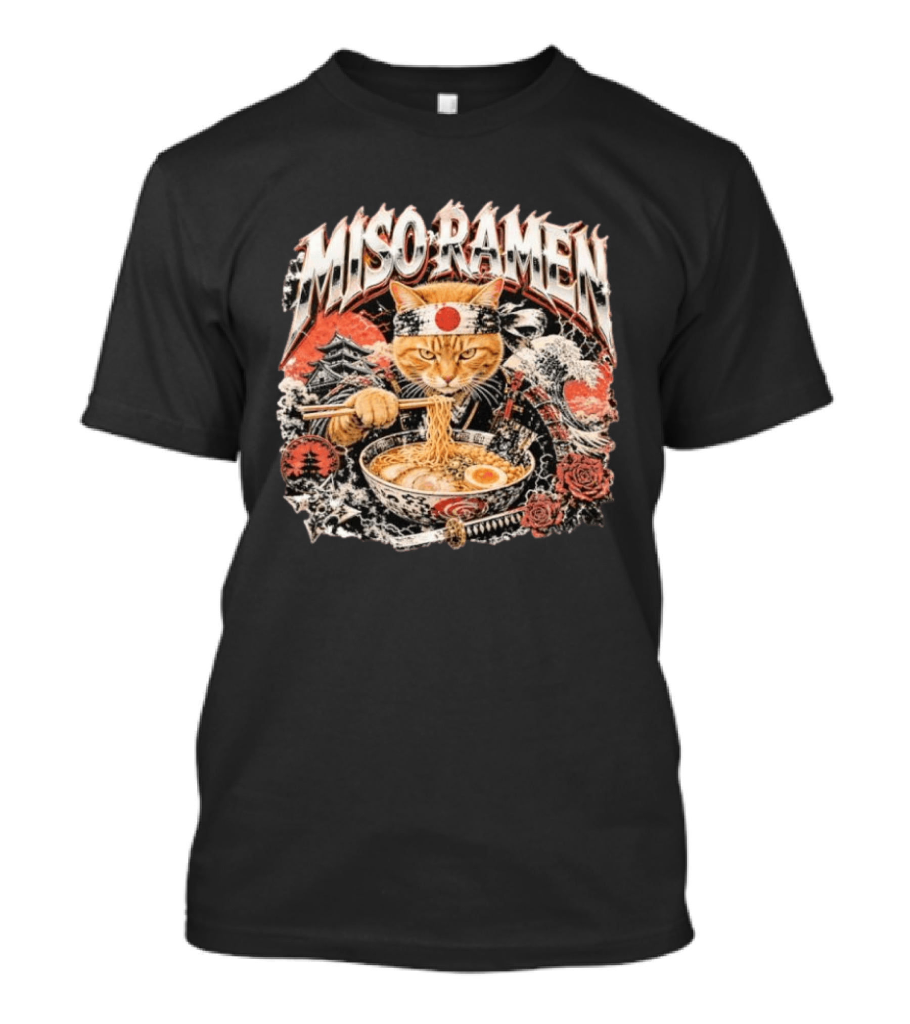 Miso Ramen Samurai Cat Japanese Foodie Bowls Japan Culture T-Shirt