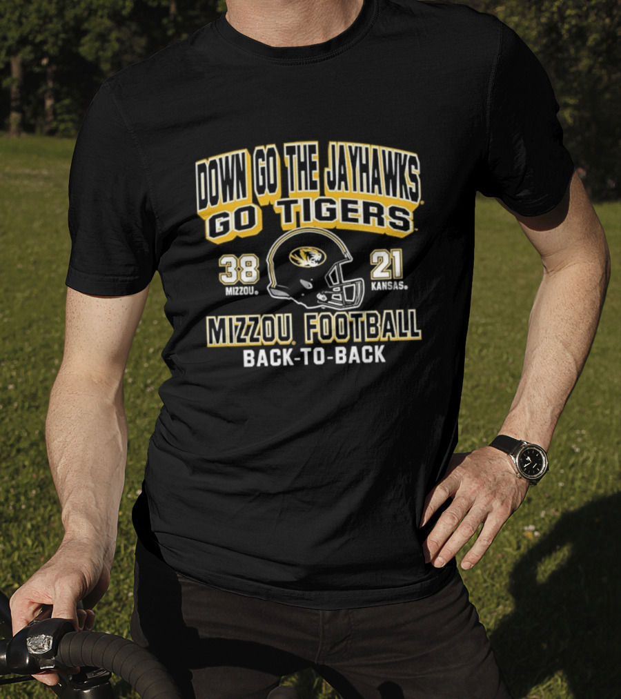 Down Go The Jayhawks Go Tigers Mizzou Football 38 21 Back To Back Victory T-Shirt
