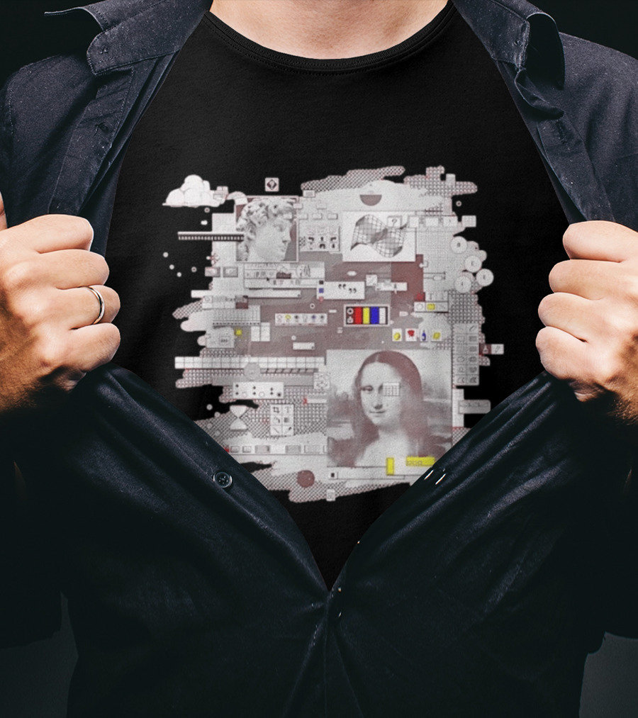 Mona Lisa Michelangelo David Digital Collage T-Shirt
