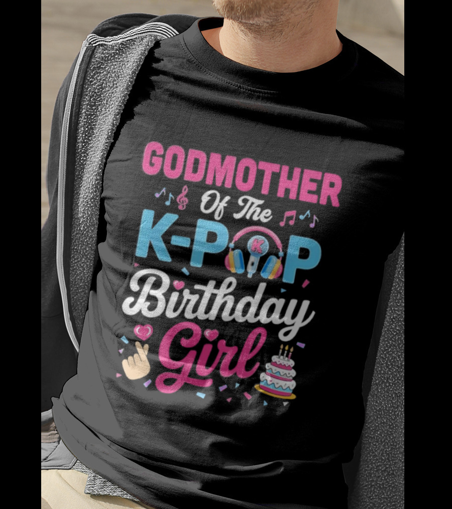 Godmother Of The K Pop Birthday Girl Music Headphones Cake T-Shirt