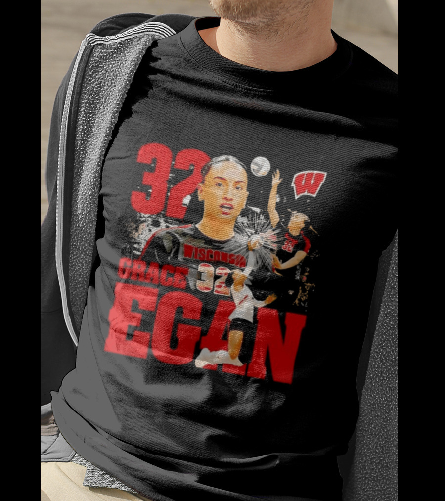 Grace Egan Wisconsin Volleyball 32 NCAA Team Player Action T-Shirt