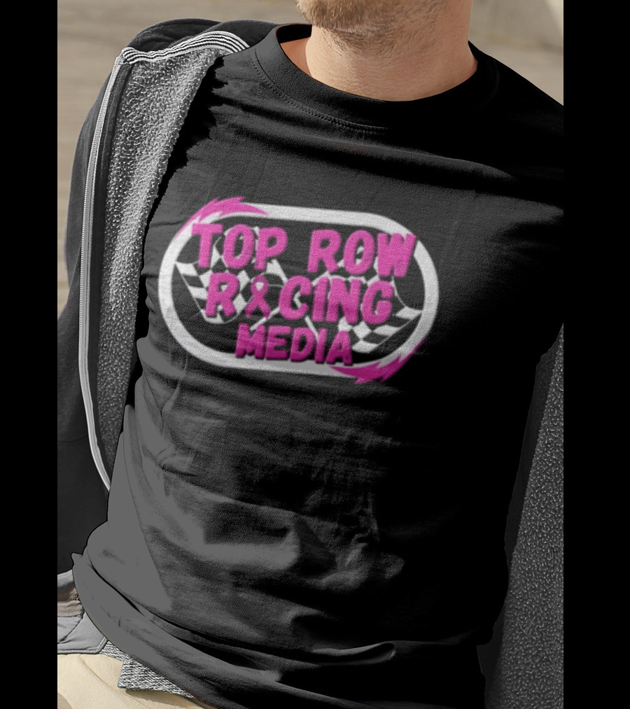 Top Row Racing Media Pink Checkered Flags Ribbon T-Shirt