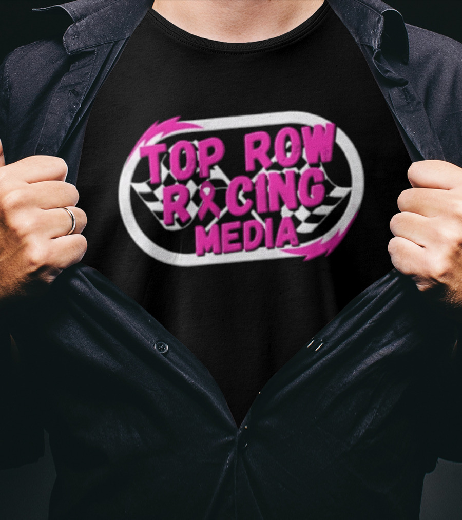 Top Row Racing Media Pink Checkered Flags Ribbon T-Shirt