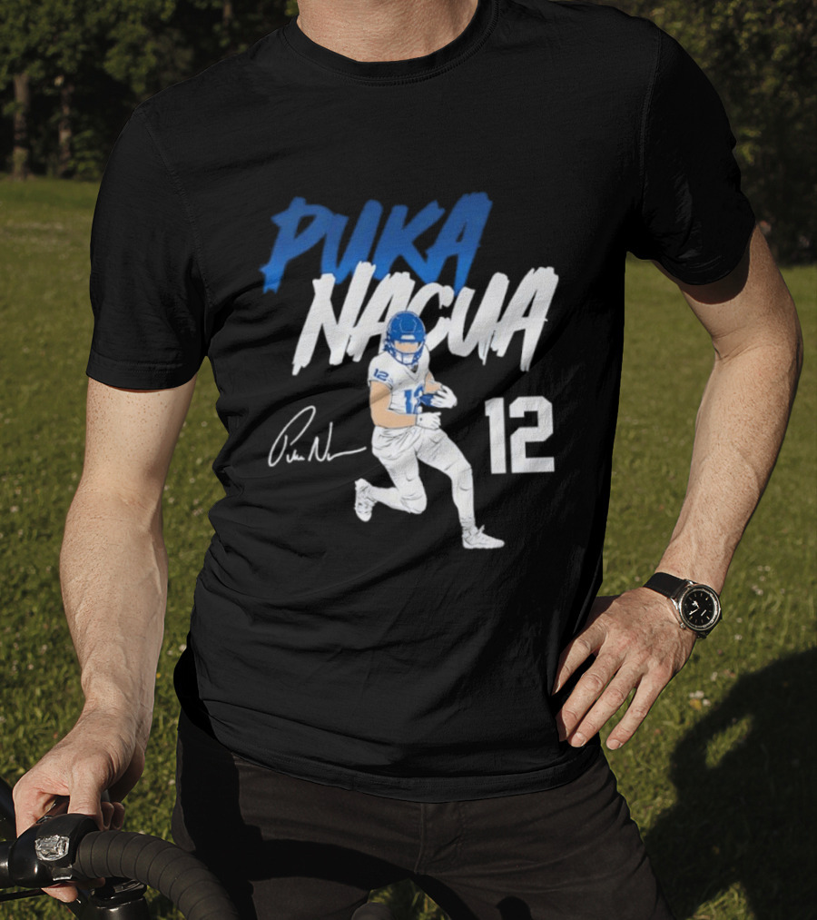 Puka Nacua Los Angeles Rams Football Player 12 Signature And Action Pose T-Shirt
