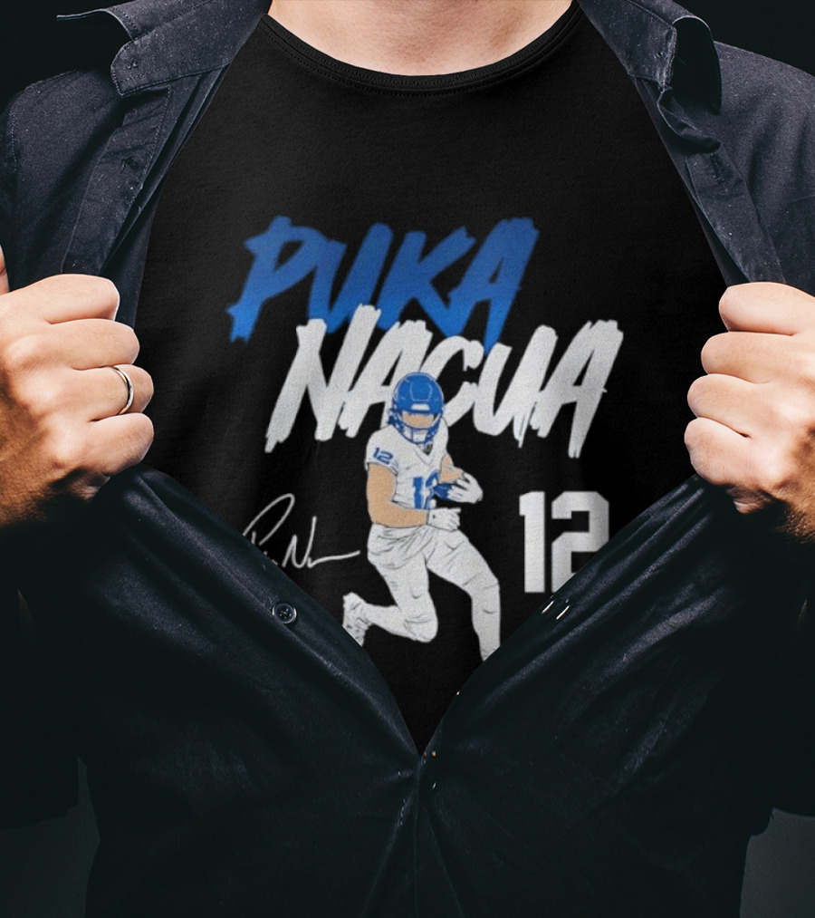 Puka Nacua Los Angeles Rams Football Player 12 Signature And Action Pose T-Shirt