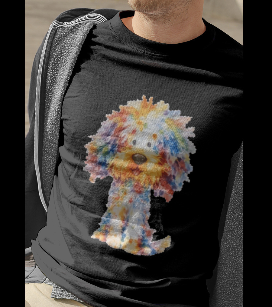 Watercolor Fluffy Dog Colorful Brushstrokes T-Shirt