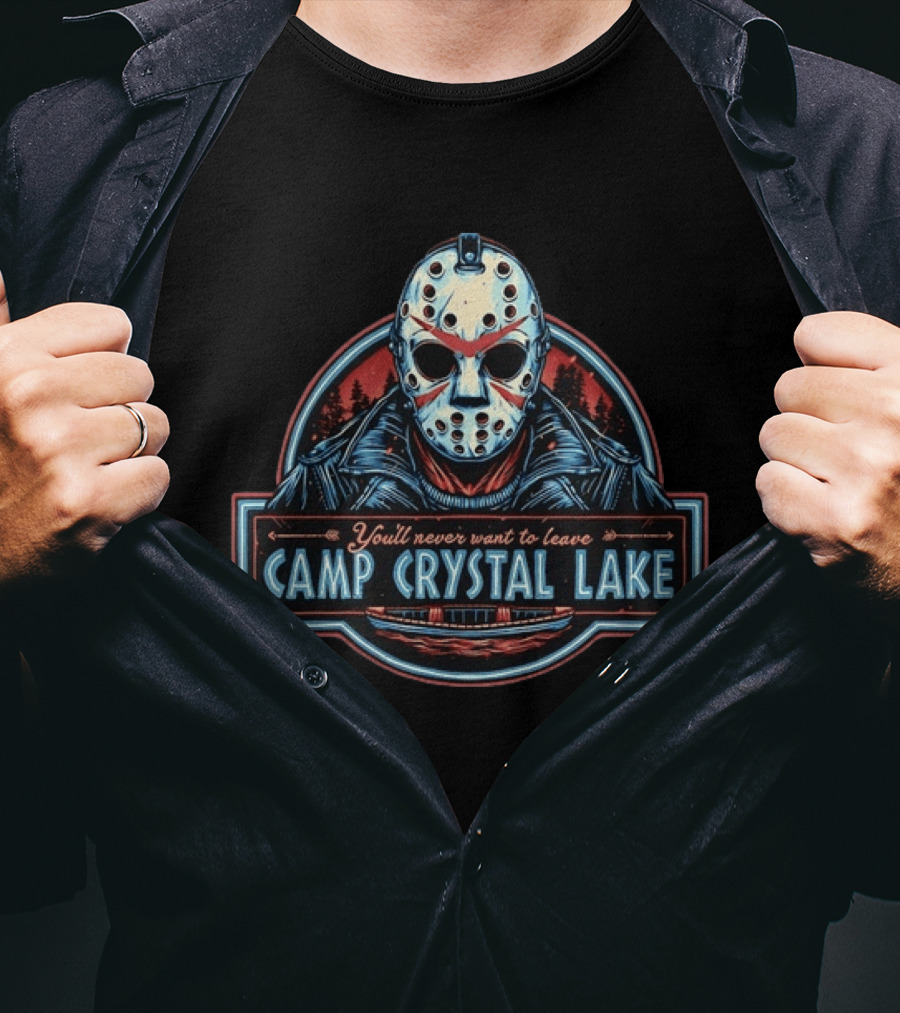 Jason Voorhees You'll Never Want To Leave Camp Crystal Lake Retro Horror T-Shirt