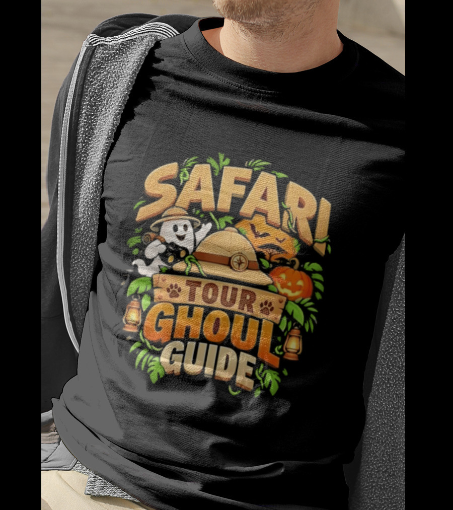 Safari Tour Ghoul Guide Halloween Ghost Pumpkin Adventure T-Shirt