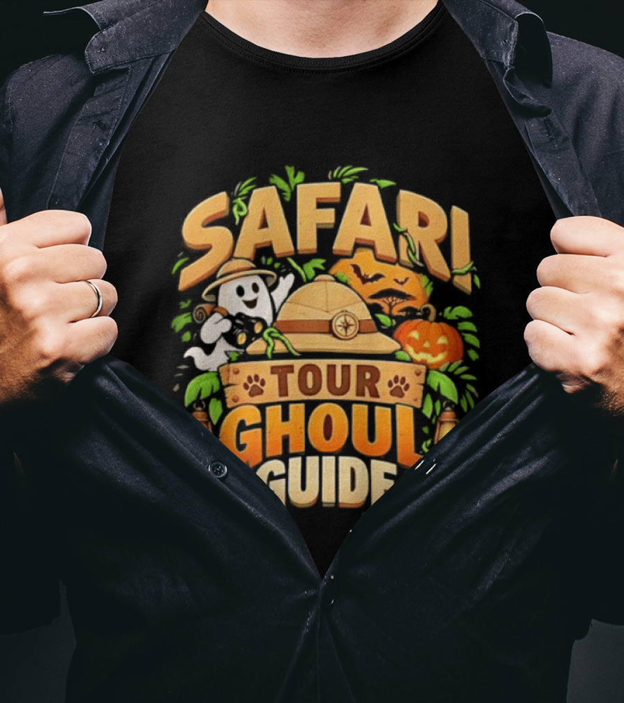 Safari Tour Ghoul Guide Halloween Ghost Pumpkin Adventure T-Shirt