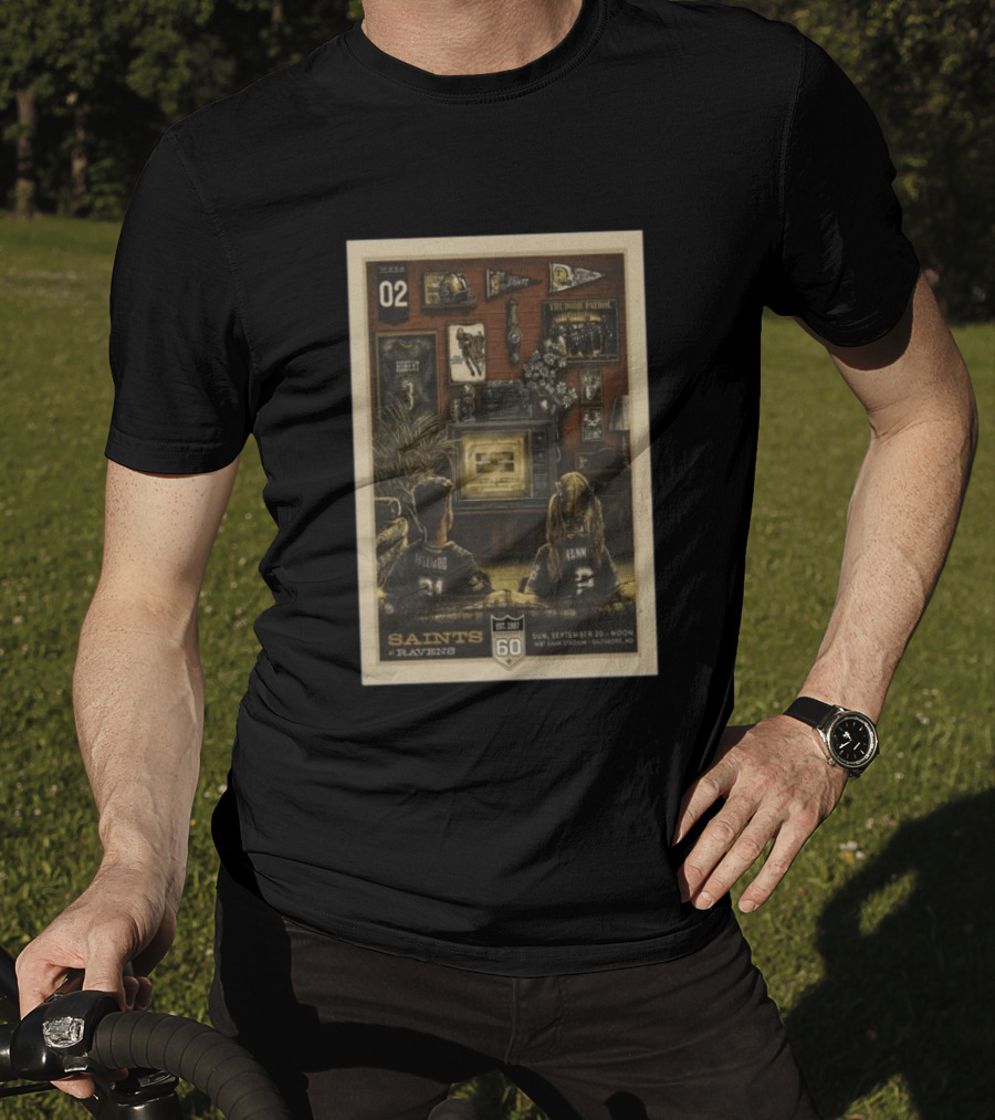 Saints Vs Ravens Week 2 Game Day September 20 2026 Retro Art Baltimore Stadium T-Shirt