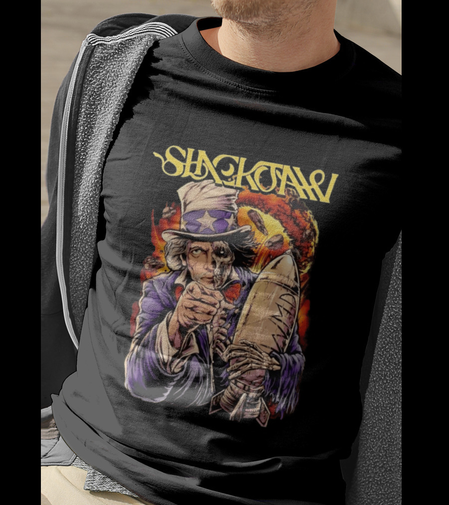 Shackjaw Uncle Sam MAD Bomb Nuclear Metal Explosion Skeleton T-Shirt