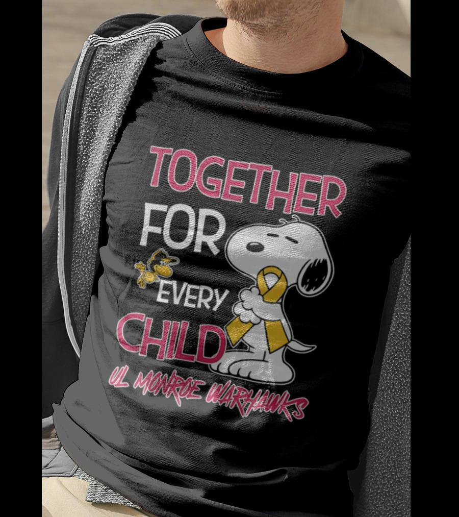 Snoopy Together For Every Child UL Monroe Warhawks Peanuts Support T-Shirt