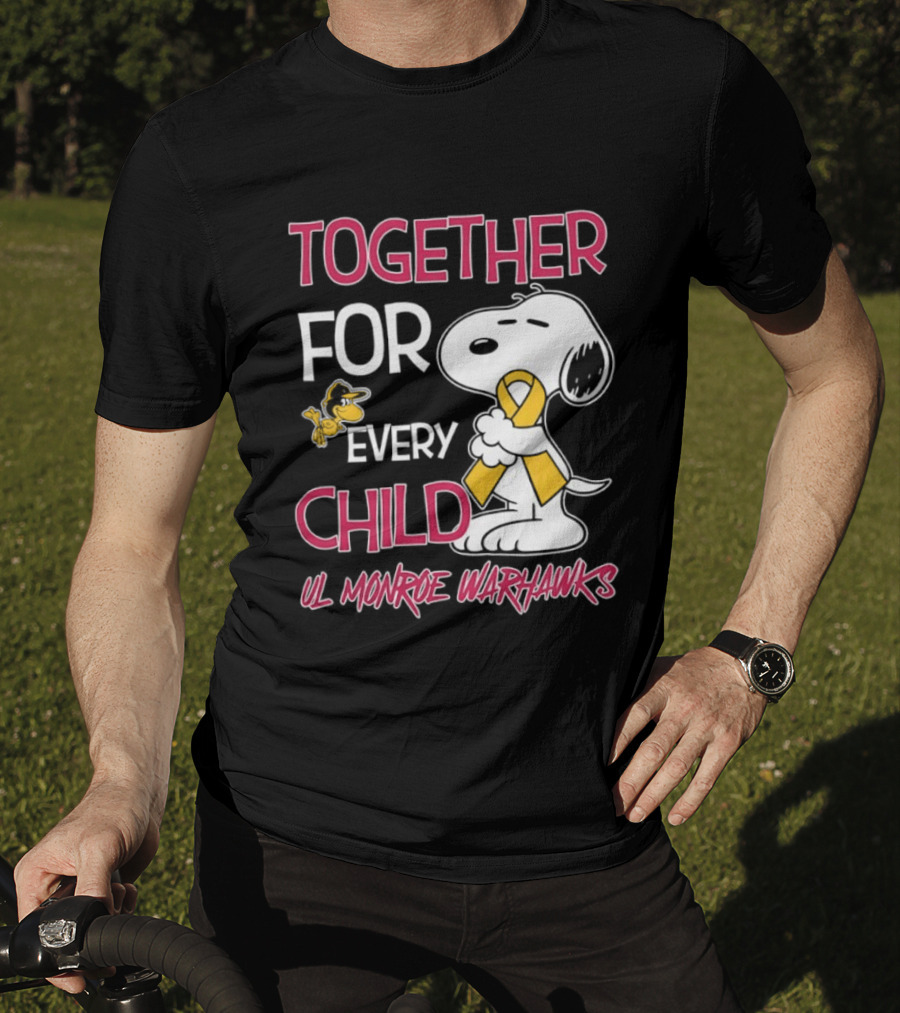 Snoopy Together For Every Child UL Monroe Warhawks Peanuts Support T-Shirt
