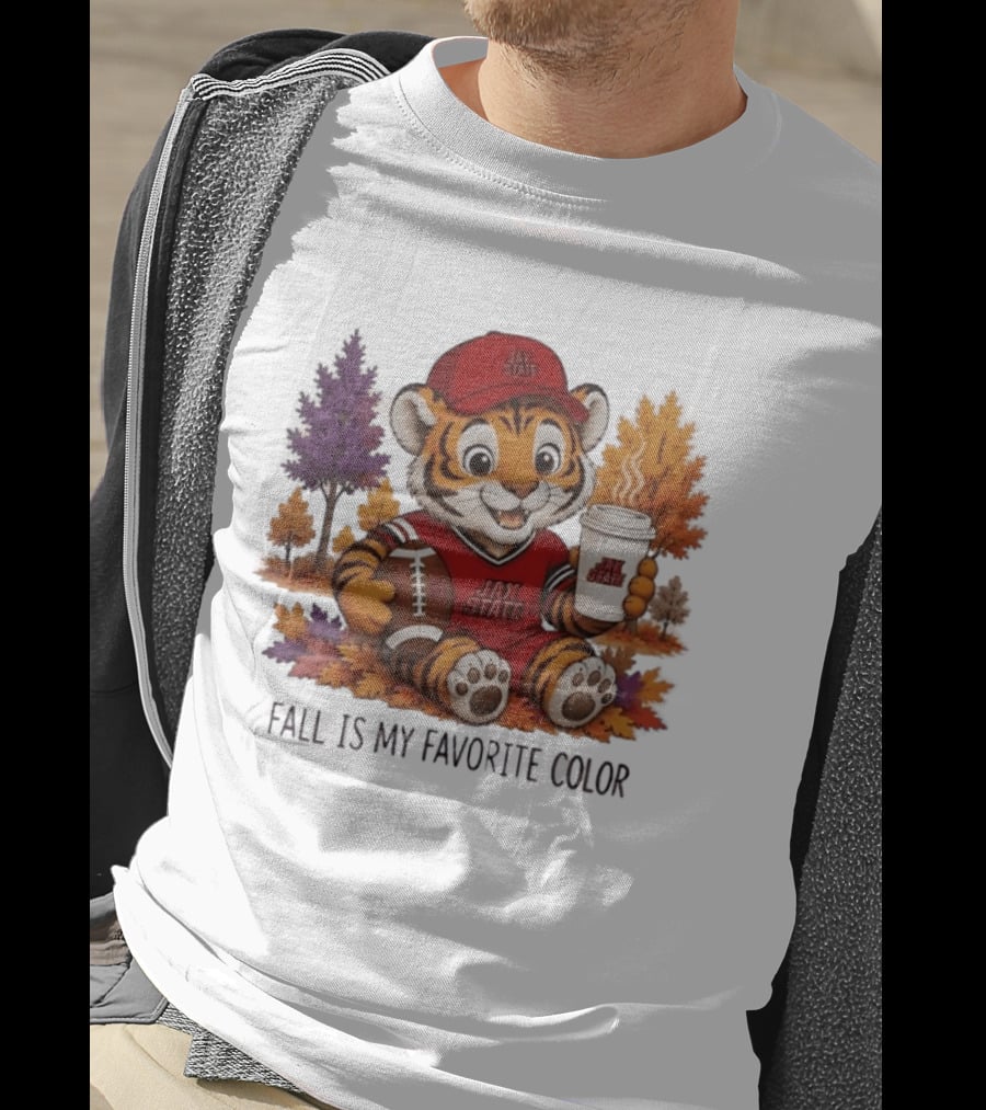 Jax State Tiger Fall Is My Favorite Color Cute Cartoon Tiger Football Autumn Leaves T-Shirt