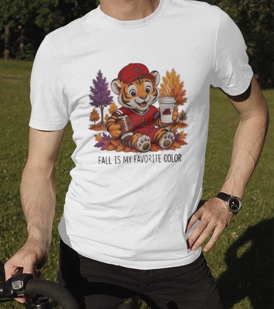 Jax State Tiger Fall Is My Favorite Color Cute Cartoon Tiger Football Autumn Leaves T-Shirt