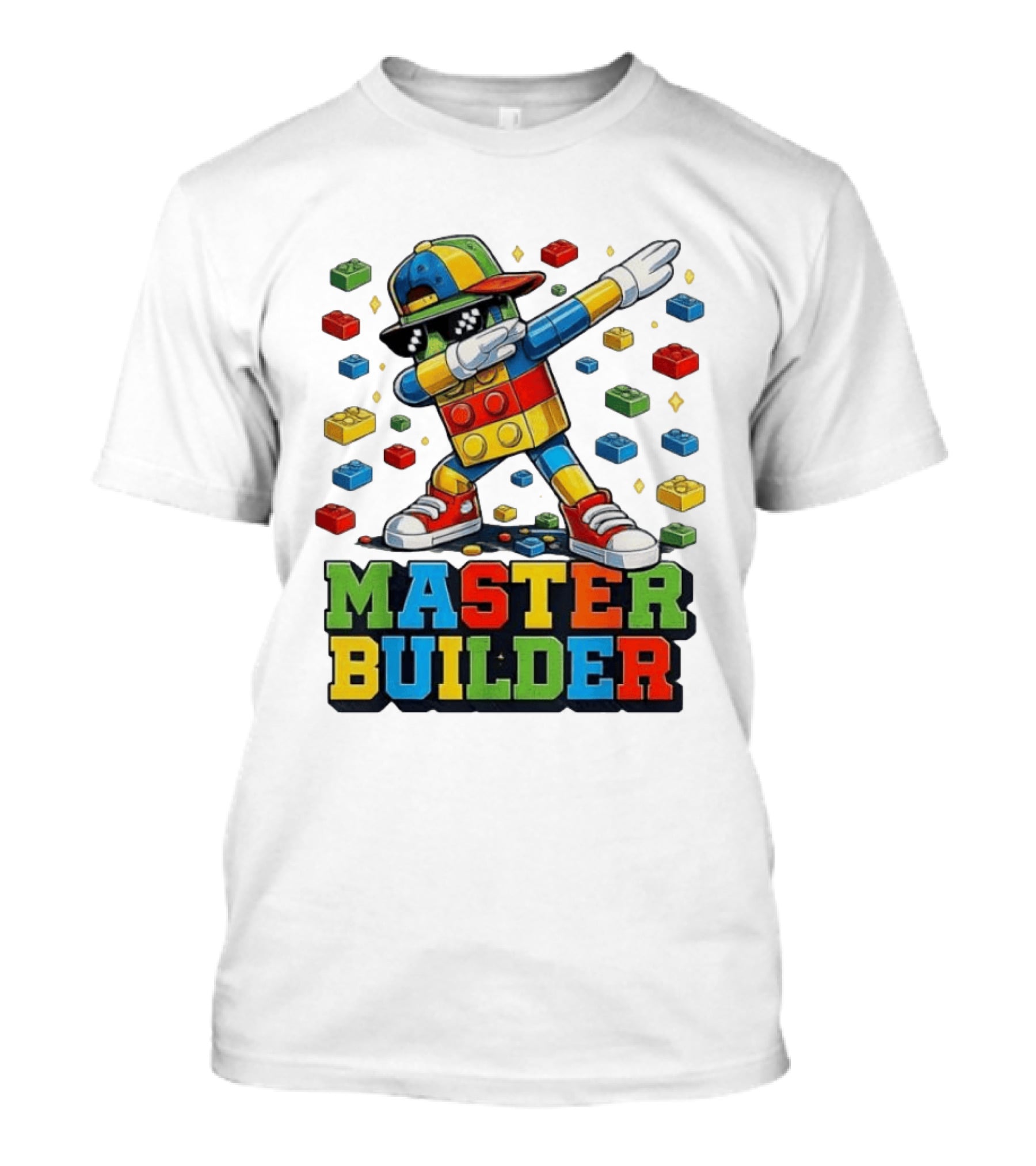 Master Builder Dabbing Colorful Brick Building Blocks T-Shirt