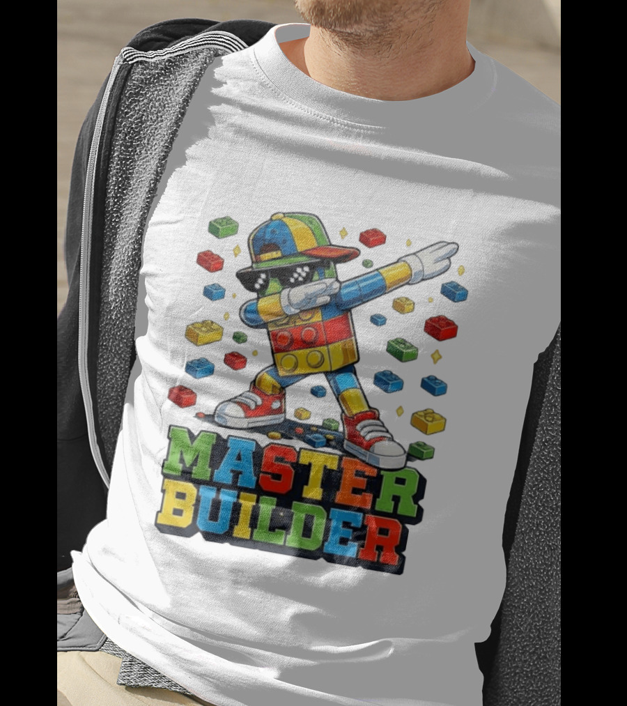 Master Builder Dabbing Colorful Brick Building Blocks T-Shirt