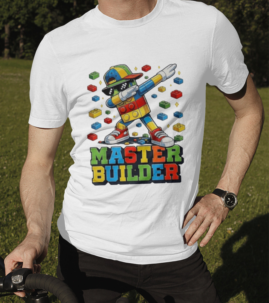 Master Builder Dabbing Colorful Brick Building Blocks T-Shirt