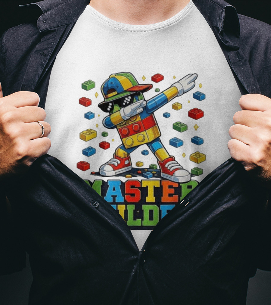 Master Builder Dabbing Colorful Brick Building Blocks T-Shirt