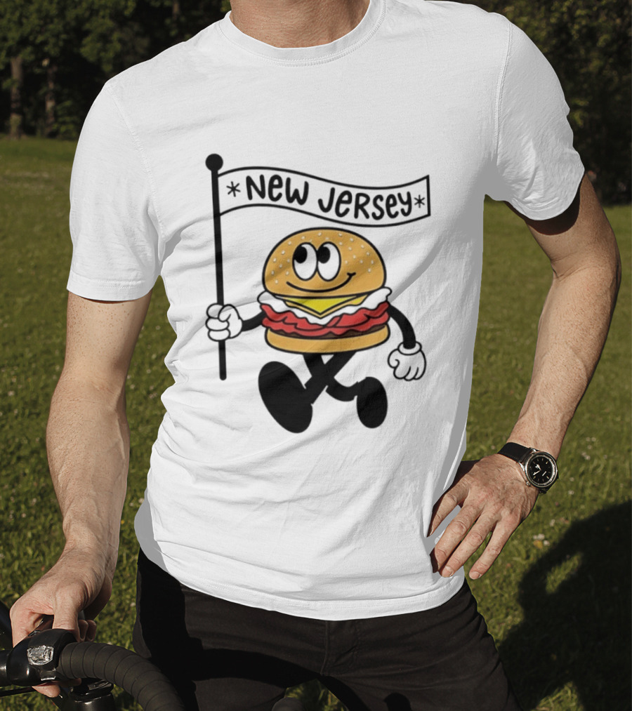 New Jersey Walking Burger Cartoon Food T-Shirt