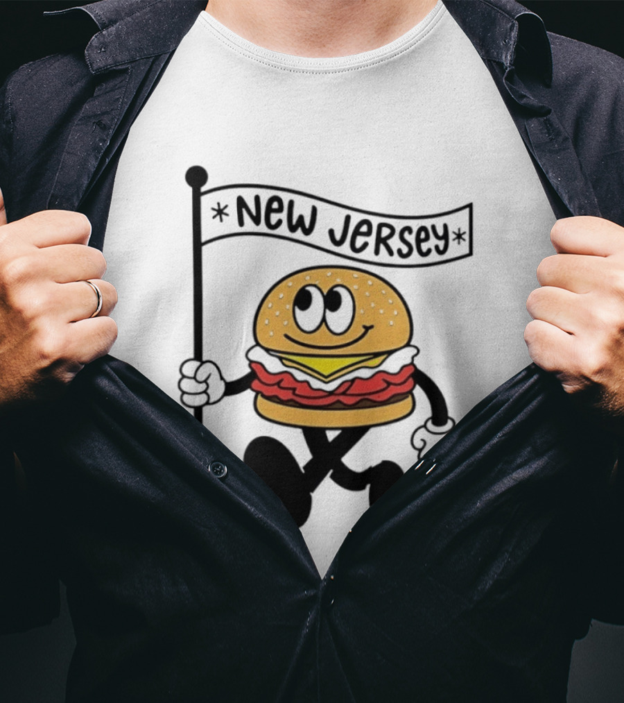 New Jersey Walking Burger Cartoon Food T-Shirt