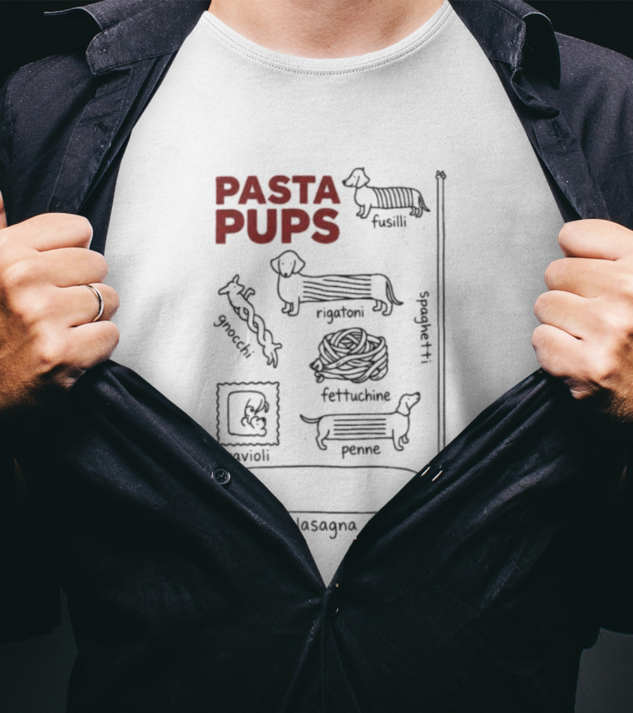 Pasta Pups Dachshund Fusilli Rigatoni Fettuccine Penne Ravioli Lasagna Gnocchi Spaghetti T-Shirt