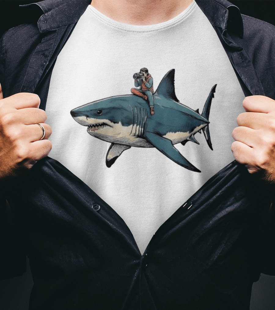 Photographer Riding A Great White Shark Adventure T-Shirt
