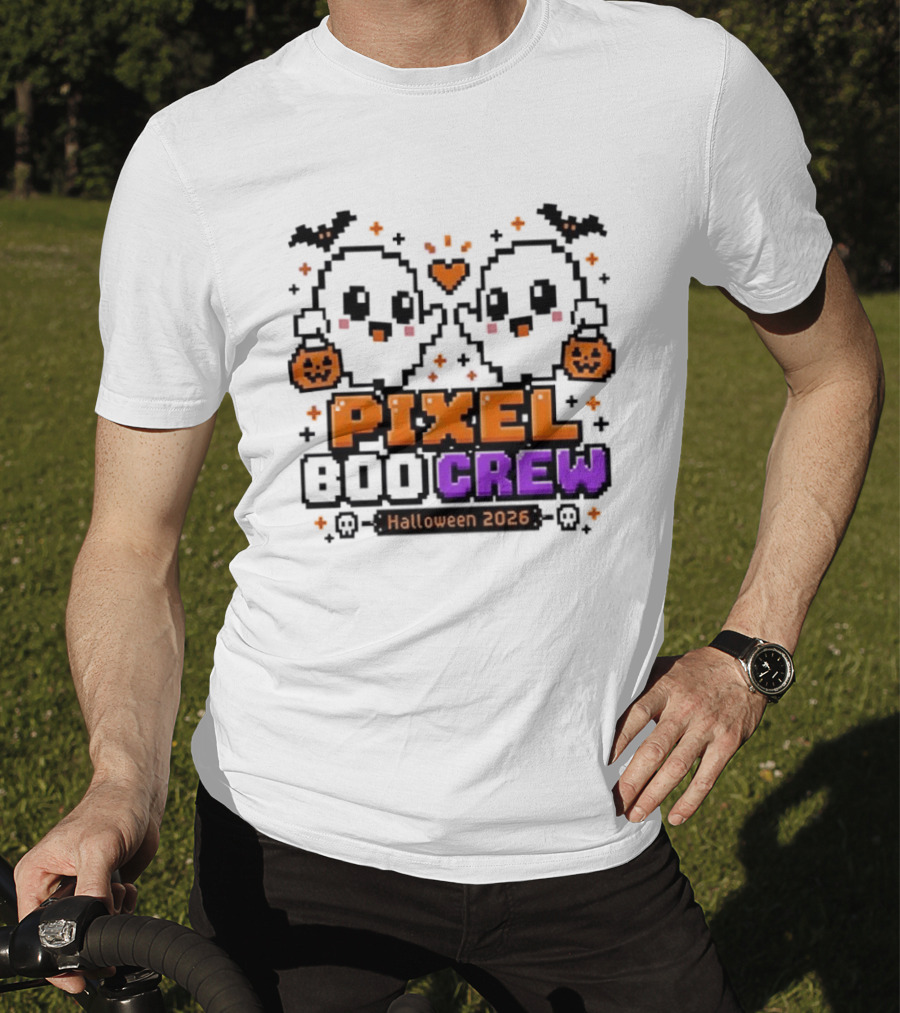 Pixel Boo Crew Halloween 2026 Ghosts Cute Pixelated Spooky Fun T-Shirt