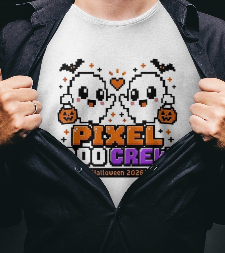Pixel Boo Crew Halloween 2026 Ghosts Cute Pixelated Spooky Fun T-Shirt
