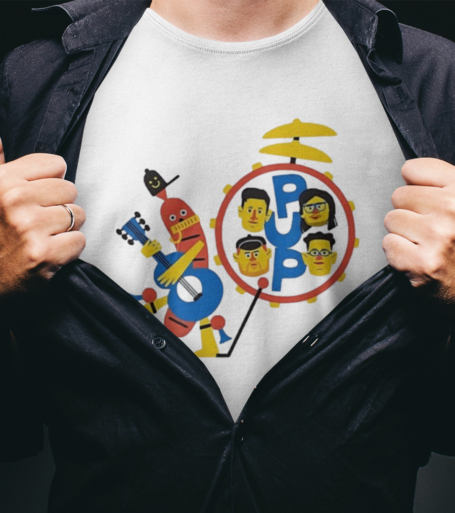 Pup Band Punk Rock Music Cartoon Characters Drums T-Shirt