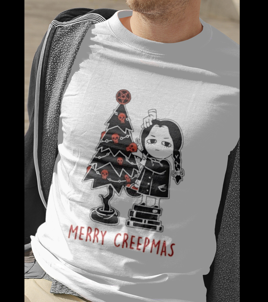 Wednesday Addams Merry Creepmas Goth Christmas Skulls Tree T-Shirt