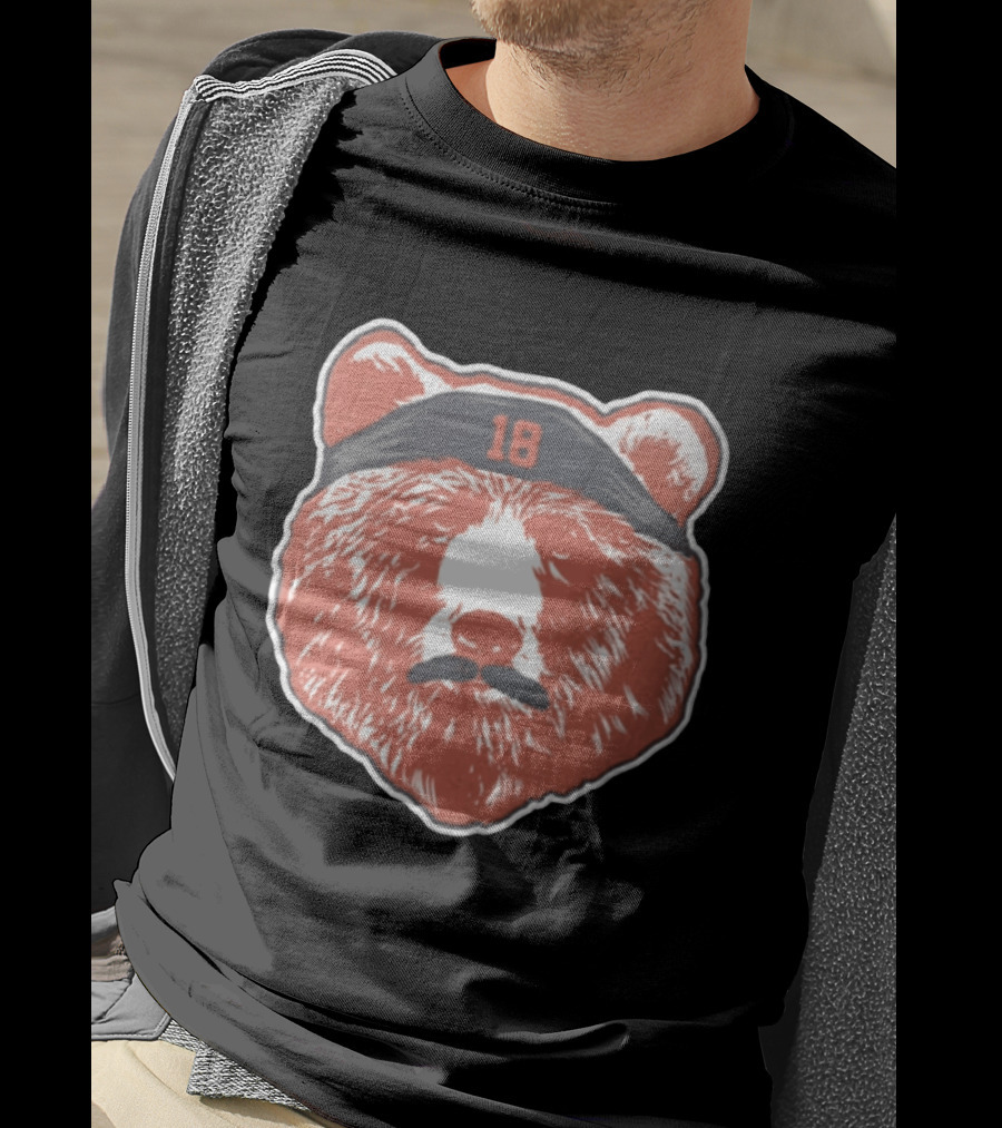 Caleb Williams Red Bear Head 18 Black Headband Mustache Chicago Bears T-Shirt