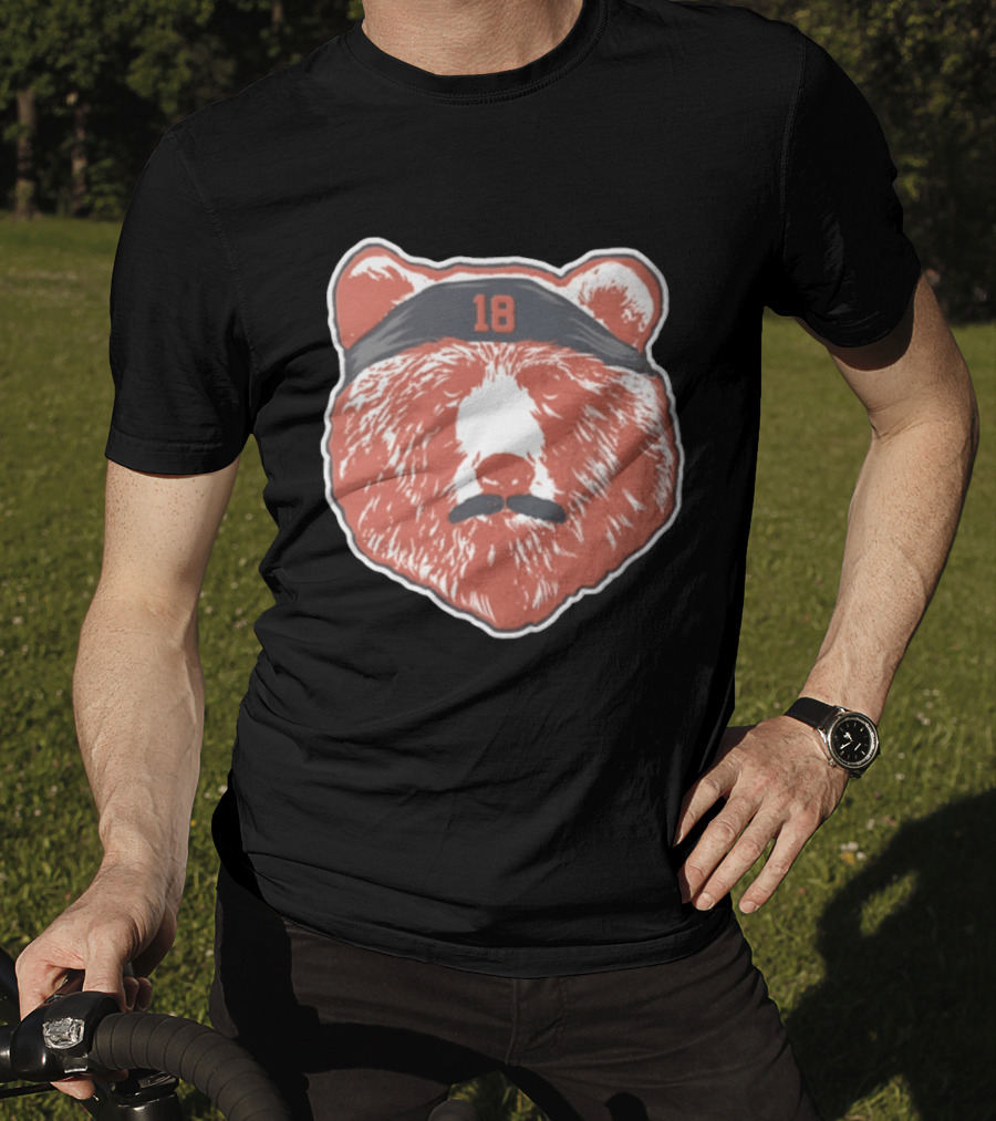 Caleb Williams Red Bear Head 18 Black Headband Mustache Chicago Bears T-Shirt