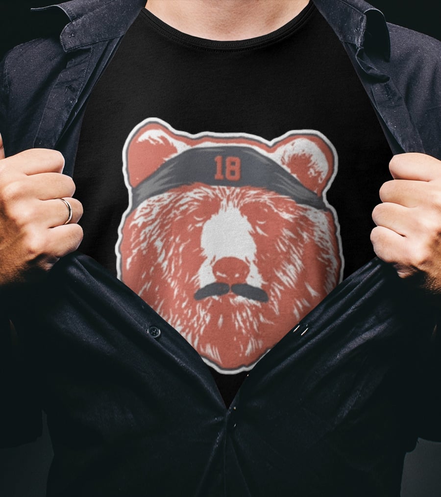 Caleb Williams Red Bear Head 18 Black Headband Mustache Chicago Bears T-Shirt