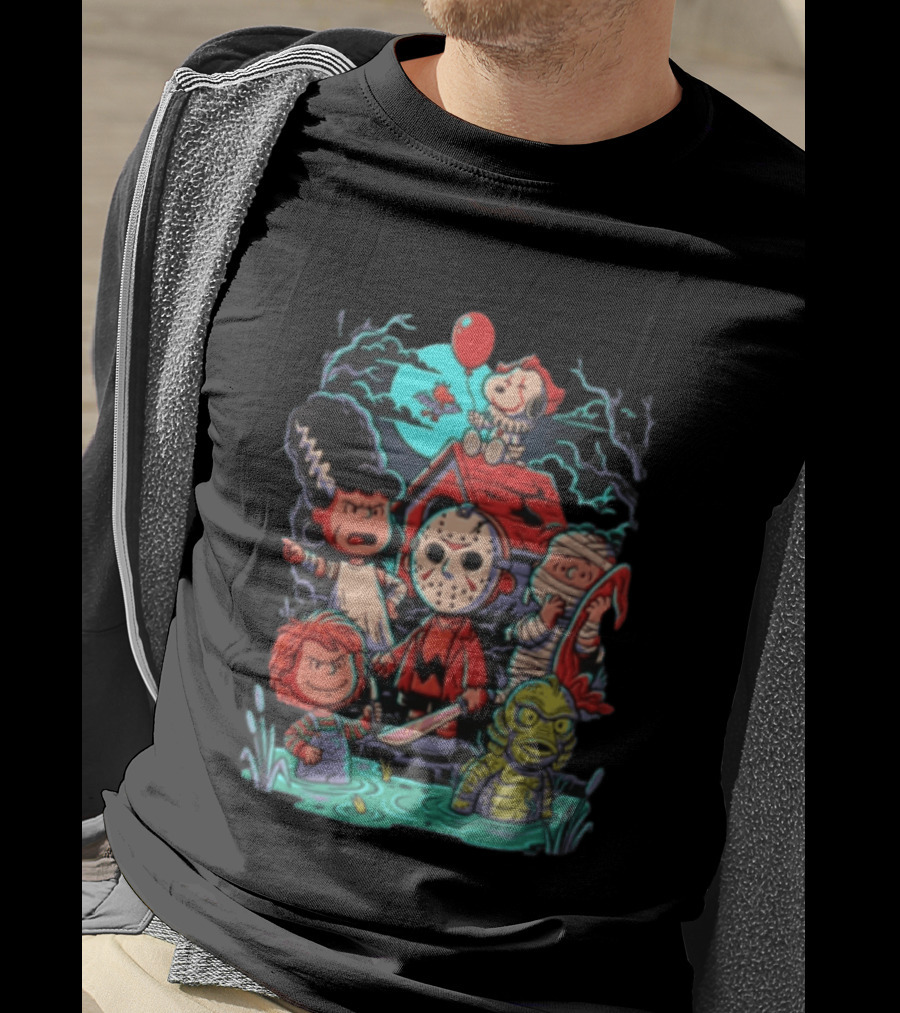 Snoopy Charlie Brown Halloween Monster Mash Up Cartoon Characters T-Shirt