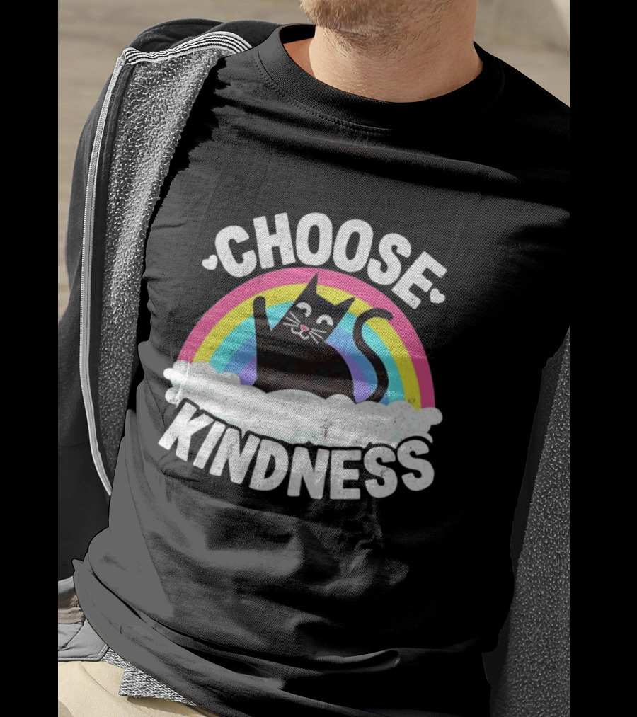 Choose Kindness Black Cat Rainbow T-Shirt