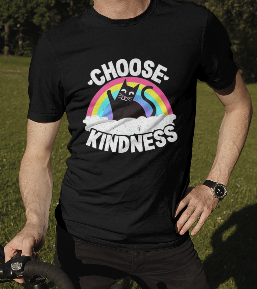 Choose Kindness Black Cat Rainbow T-Shirt