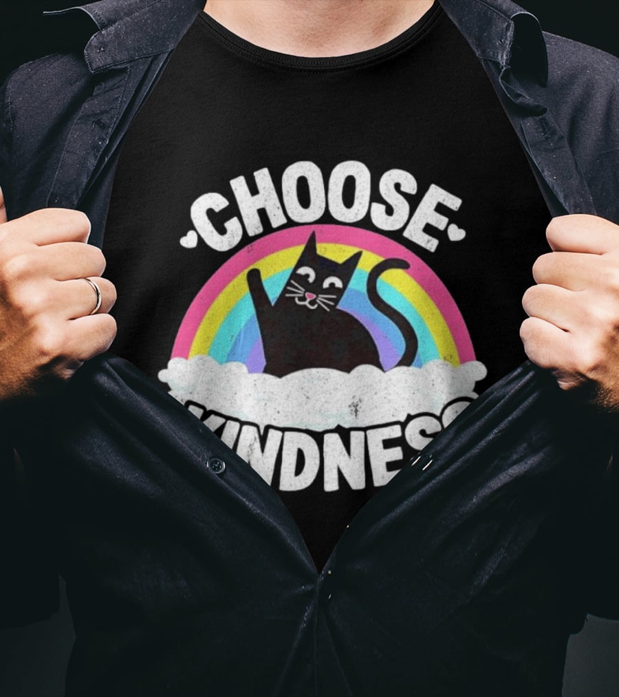Choose Kindness Black Cat Rainbow T-Shirt