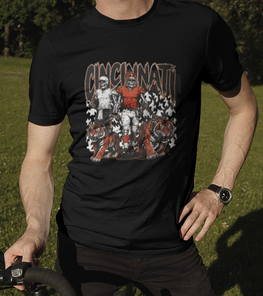 Cincinnati Bengals Skeleton Football Players Walking Tigers T-Shirt