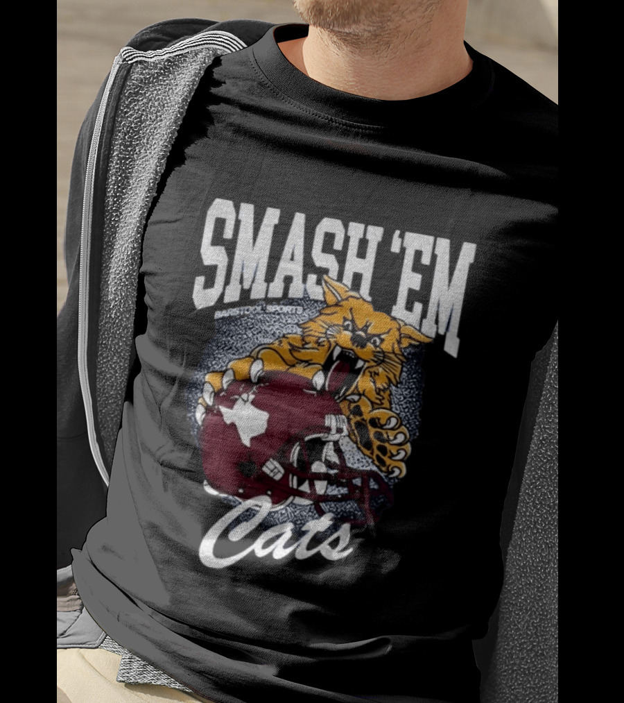 Smash 'Em Cats Barstool Sports Wildcat Clawing Texas Football Helmet T-Shirt