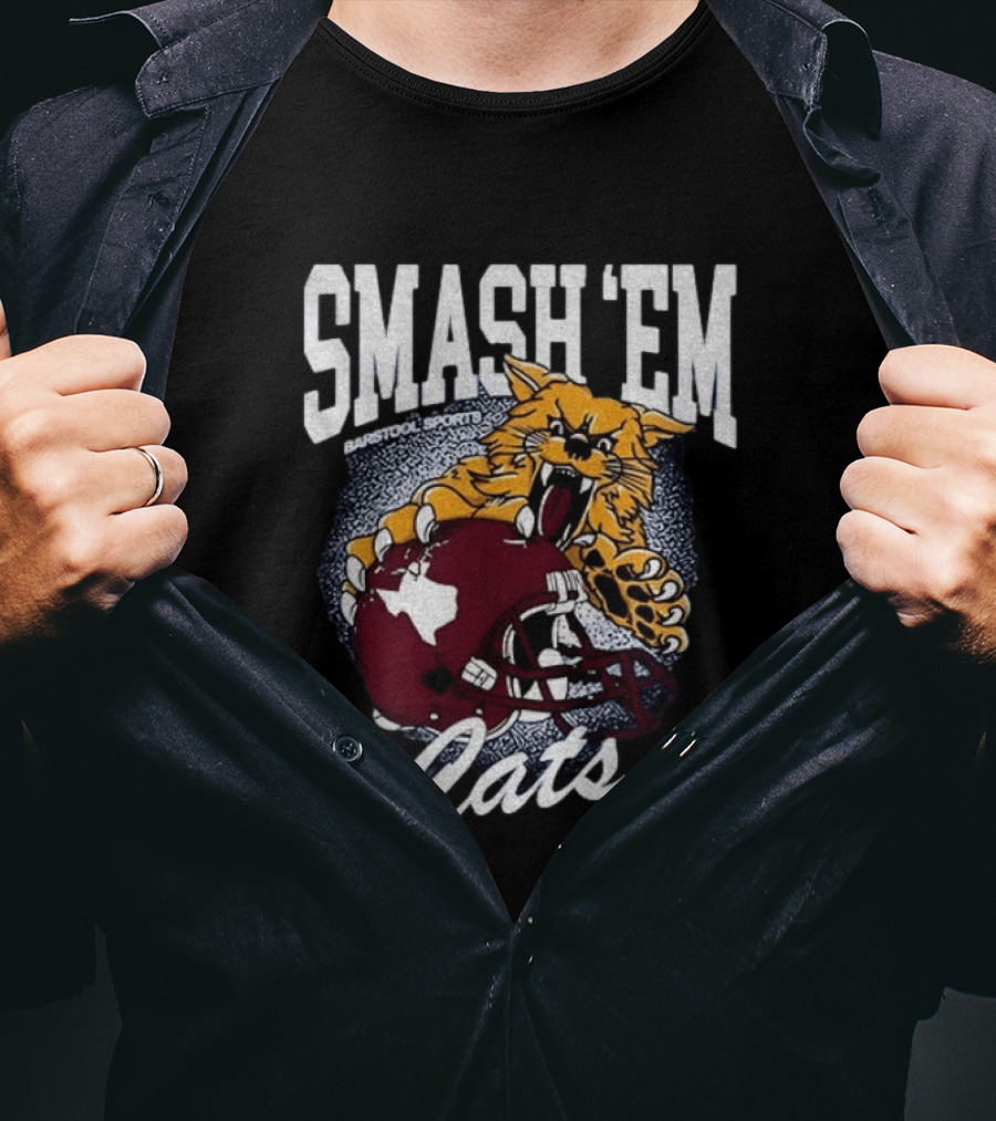 Smash 'Em Cats Barstool Sports Wildcat Clawing Texas Football Helmet T-Shirt