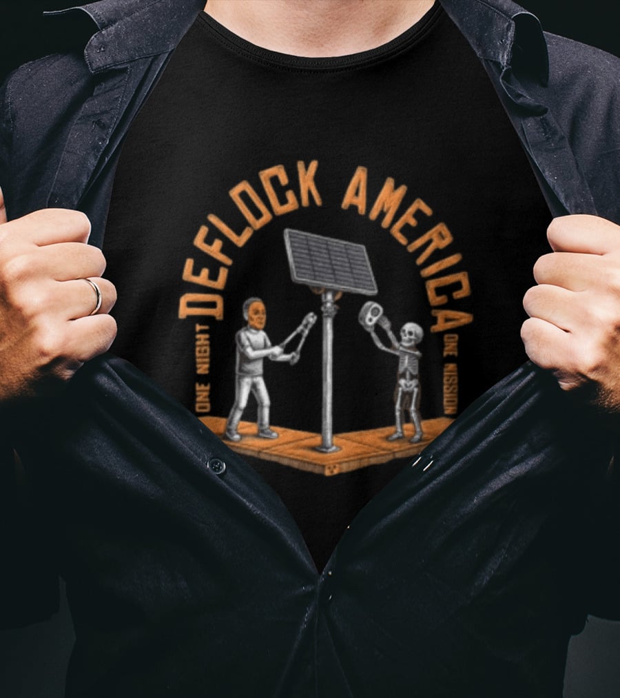 Deflock America One Night One Mission Solar Skeleton Robot T-Shirt